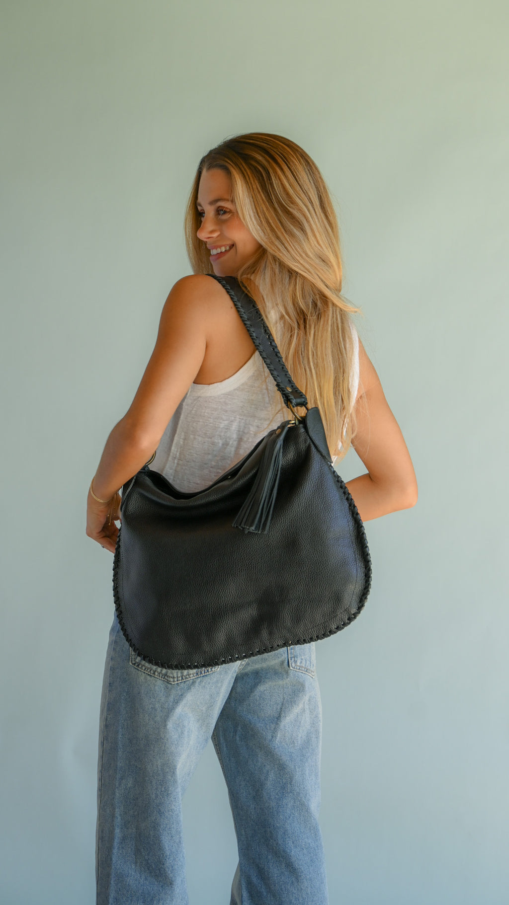 Cartera de Cuero Genuino Carola Negro