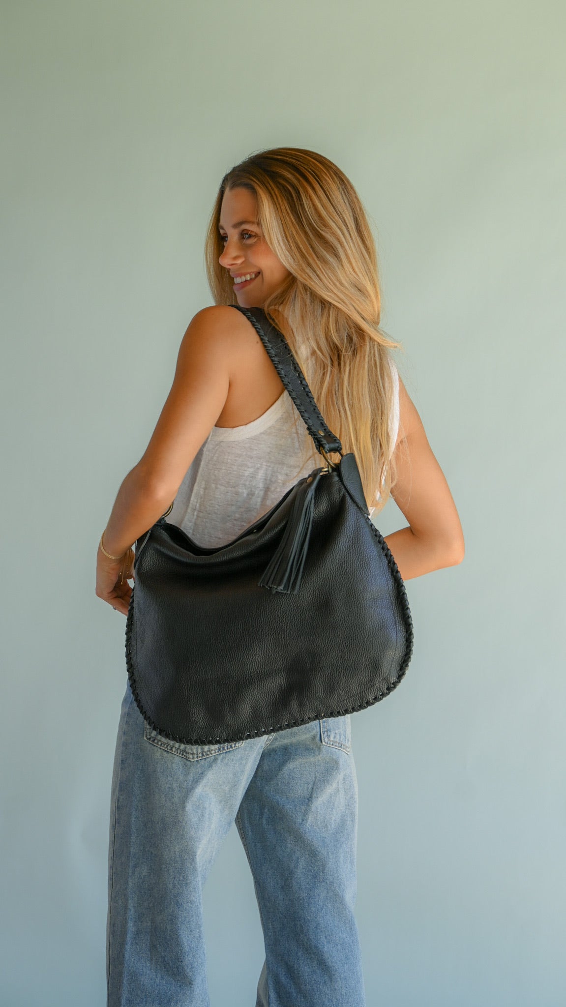 Cartera de Cuero Genuino Carola Negro