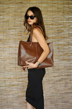 Cartera  Cuero Genuino Elena Chocolate Grande