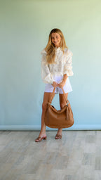 Cartera de Cuero Genuino Carola Camel