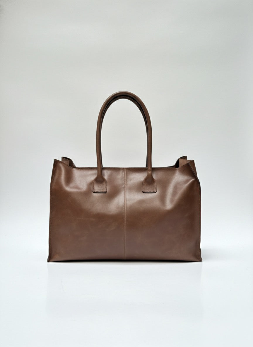 Cartera  Cuero Genuino Elena Chocolate Grande