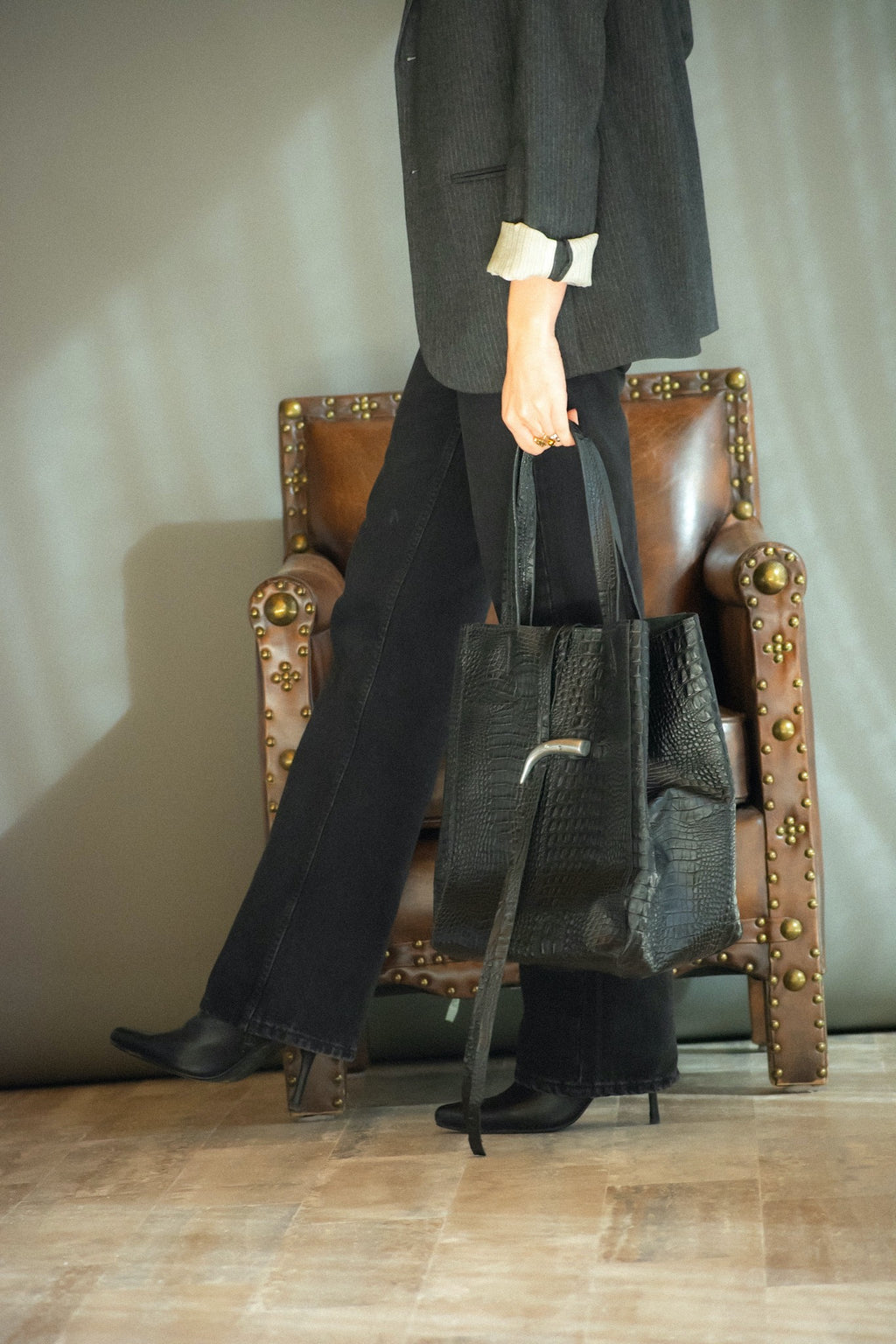 Cartera de Cuero Genuino Cecilia Negro Croco