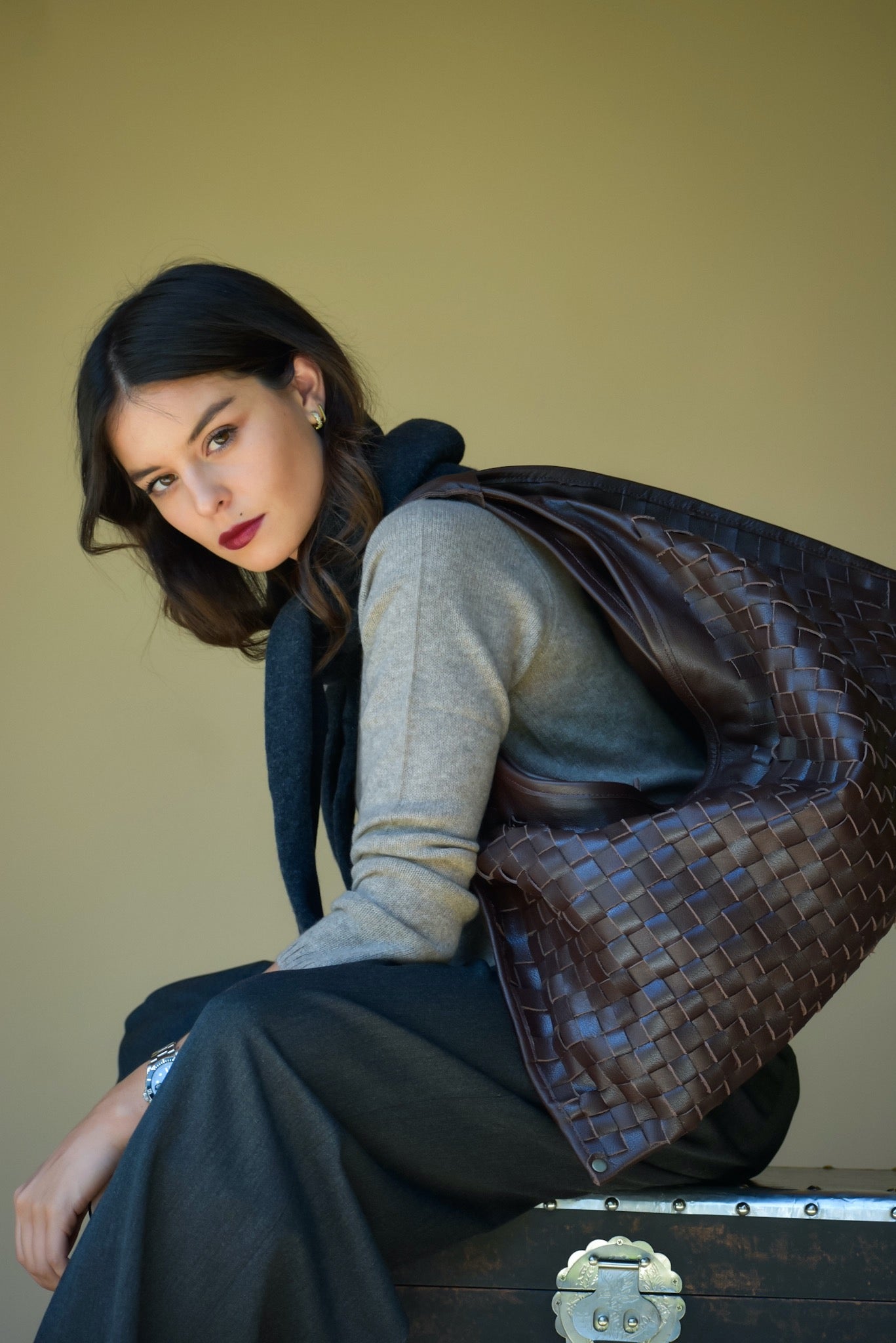 Cartera Cuero Genuino Macarena Maxi Chocolate